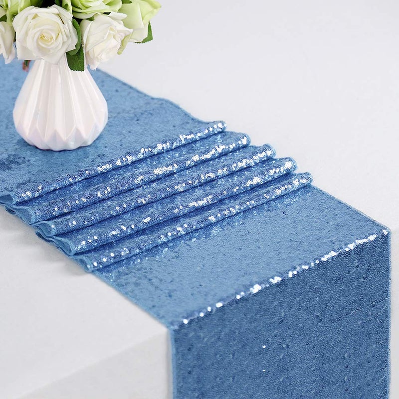 B.Cool B-COOL Baby Blue Table Runner Sequin Glitter Table Runners 4 Pack 12x72 Inch Party Supplies Fabric for Wedding Birthday Baby Shower Easter Holiday Anniversary Engagement Outdoor - Image 2